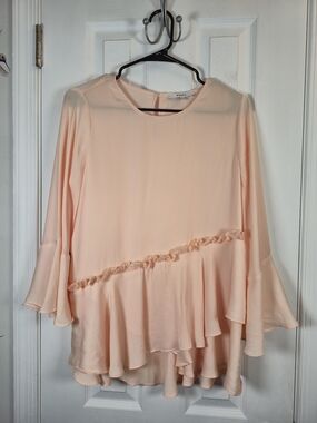 RO & DE Peach Ruffle Bell Sleeve Blouse Size M Bohemian Cottagecore